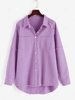 Frayed Raglan Sleeve High Low Denim Shacket L Purple