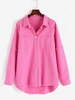 Frayed Raglan Sleeve High Low Denim Shacket M Light pink