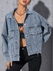 Frayed Ripped Drop Shoulder Patched Jean Jacket 2xl Blue