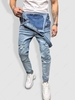 Frayed Ripped Inside Pocket Design Jean Jumpsuits Xl Light blue