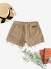 Frayed Rivet Zipper Pocket Denim Shorts L Coffee