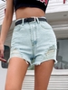 Frayed Shredded Belted Denim Cutoff Shorts L Light blue