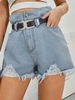 Frayed Shredded Ripped Denim Cutoff Shorts L Blue