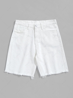 Frayed Zipper Fly Denim Shorts Xl White