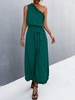 Frilled One Shoulder Belted Midi Dress M Deep green