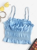 Frilled Ruched Satin Camisole L Blue