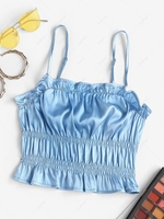Frilled Ruched Satin Camisole L Blue