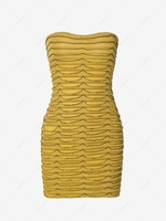 Frilled Textured Slinky Tube Mini Dress M Yellow