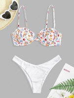 Frilled Underwire Floral Cheeky Bikini Swimwear White