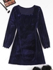Frilled Velvet Ruched Long Sleeve Dress S Deep blue