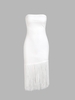 Fringed Bandeau Midi Dress L White