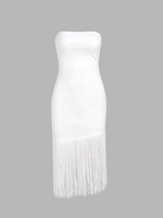 Fringed Bandeau Midi Dress L White