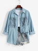 Fringed Chambray Shirt M Blue