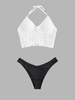 Fringed Crochet Knit Top and High Leg Bikini Bottom Set White
