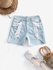 Fringed Cutoff Denim Shorts L Blue