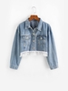 Fringed Hem Cropped Denim Jacket M Light blue