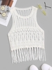 Fringed Open Knit Sheer Tank Top M White