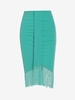 Fringed Ruched Midi Skirt M Green