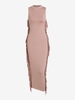 Fringed Side Midi Slinky Dress M Light pink