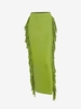 Fringed Side Slinky Maxi Skirt S Light green