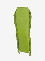 Fringed Side Slinky Maxi Skirt S Light green