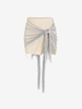 Fringed Slit Tied Mini Bodycon Skirt L Light coffee