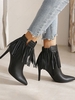 Fringed V Notched Stiletto Heel Boots