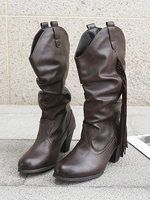 Fringes Detail Chunky Heeled Western Cowboy Boots
