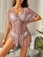 Fringes Rainbow Knitted Cover Up Top