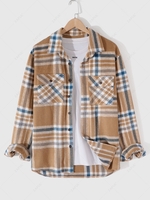 Fuzzy Plaid Pattern Button Fly Shacket Xxl Coffee