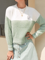 Fuzzy Rabbit Embroidered Colorblock Sweater Green