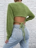 Fuzzy Tie Back Crop Jumper Sweater L Green
