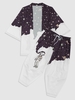 Galaxy Astronaut Kimono Cardigan Shirt And Cropped Baggy Pants 3xl Black
