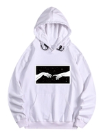 Galaxy Hands Print Front Pocket Fleece Hoodie S White