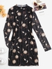 Galaxy Print Mesh Long Sleeve Slinky Dress S Black