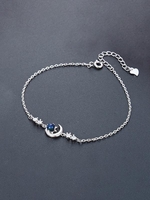 Galaxy Stars Coloured Glaze Moon Shape Silver Zircon Inlay Bracelet