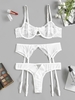 Garter Belt Scalloped Lace Sheer Mesh Lingerie Set S White