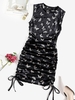Gathered Side Velvet Butterfly Tank Dress S Black