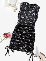 Gathered Side Velvet Butterfly Tank Dress S Black