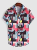 Geometric and Marble Printed Short Sleeves Shirt Xl Red