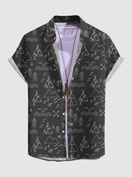 Geometric Figure Pattern Short Sleeves Shirt Xxl Black