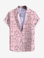 Geometric Figure Pattern Short Sleeves Shirt Xxl Light pink