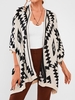 Geometric Oversized Open Front Poncho Cardigan Black
