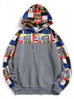 Geometric Pattern Front Pocket Fleece Hoodie L Gray
