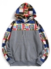 Geometric Pattern Front Pocket Fleece Hoodie S Gray