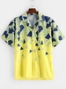 Geometric Print Button Vacation Shirt 2xl Yellow