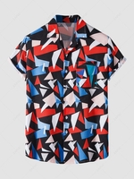 Geometric Print Short Sleeves Beach Vacation Shirt 2xl Red