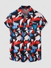 Geometric Print Short Sleeves Beach Vacation Shirt Xl Red