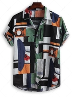 Geometric Spliced Print Vintage Button Down Shirt 2xl Multi b