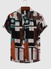 Geometric Spliced Print Vintage Button Down Shirt L Light coffee
